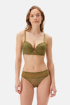 Khaki TULLE DETAILED BODYSUIT