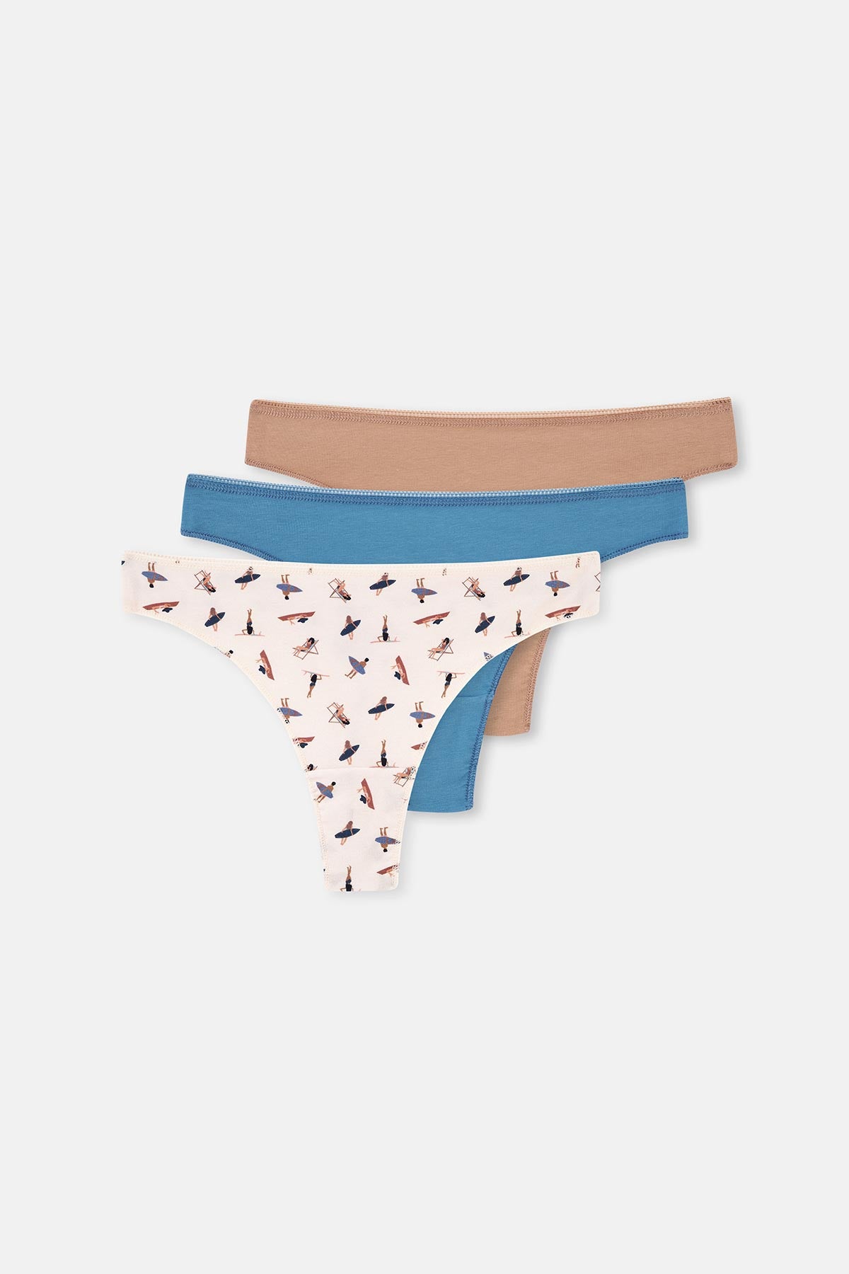 Multicolor Kadın 3'Lü Desenli Thong Külot