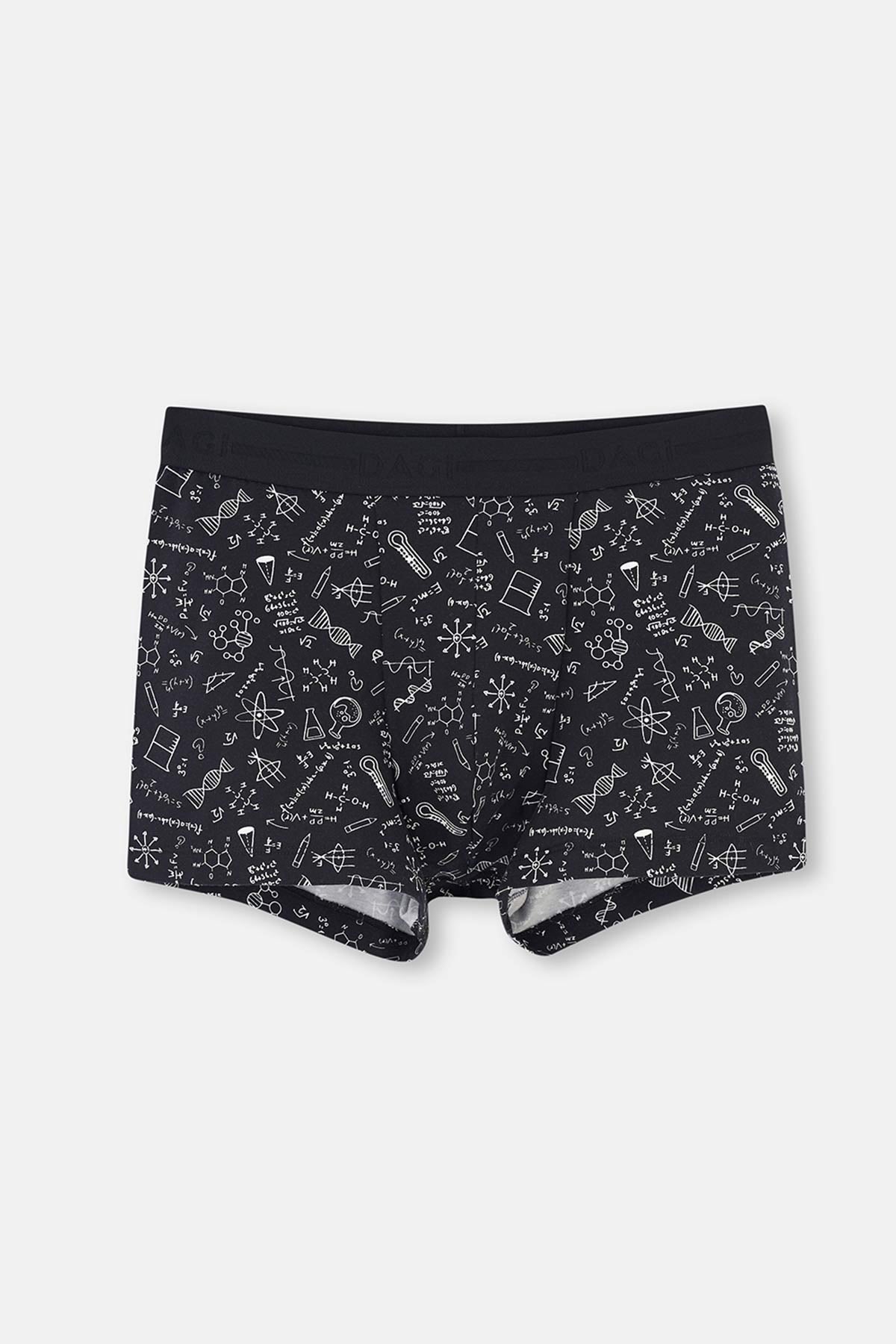 Siyah Pamuklu Desenli Boxer