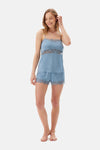 Mavi Dantel Detaylı Camisole Set Pijama Takımı