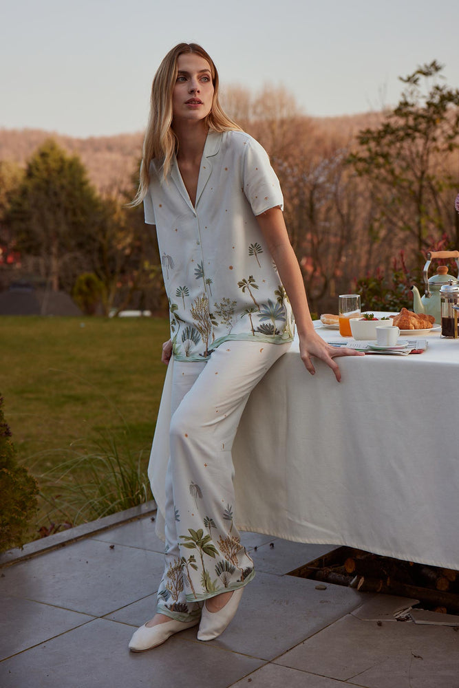 Su Yeşili Su i Baskılı Dokuma Viskon Pijama Altı