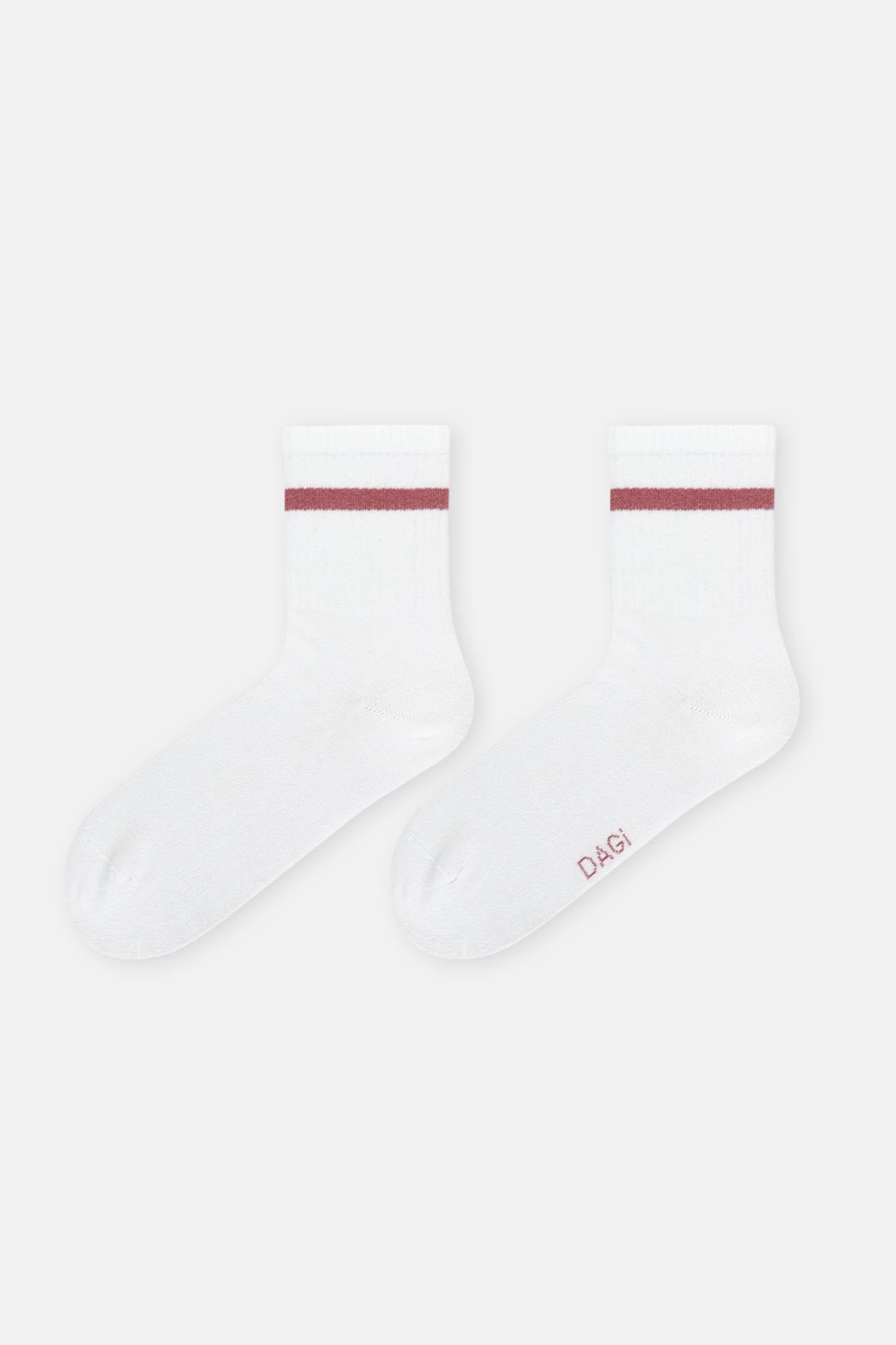 Beyaz Kadın Çizgi Desen Spor Çorap 2'Li