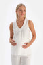 White RUFFLED PLACKET MUSLIN MATERNITY PAJAMA TOP