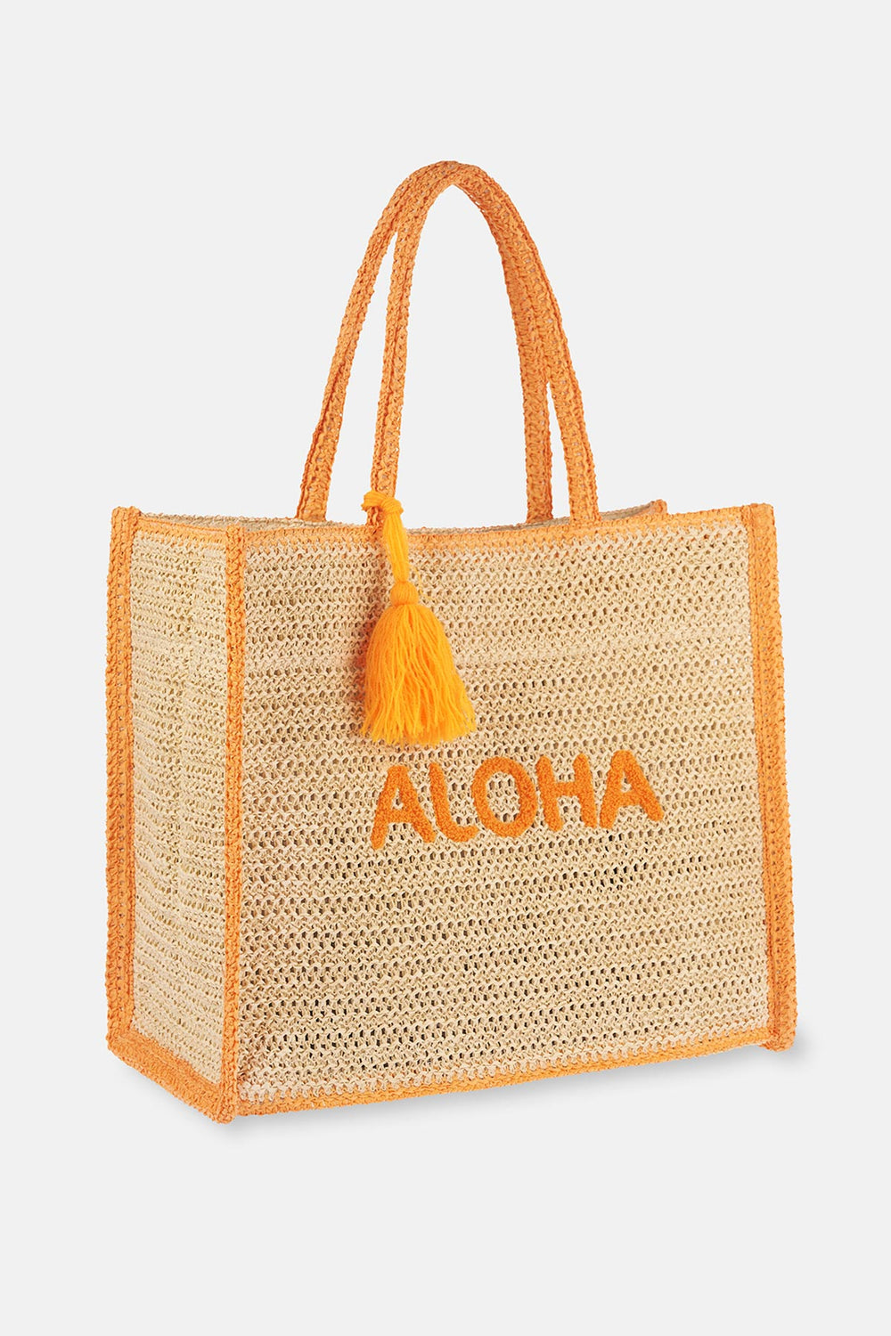Ekru Aloha Desenli Hasır Plaj Çantası
