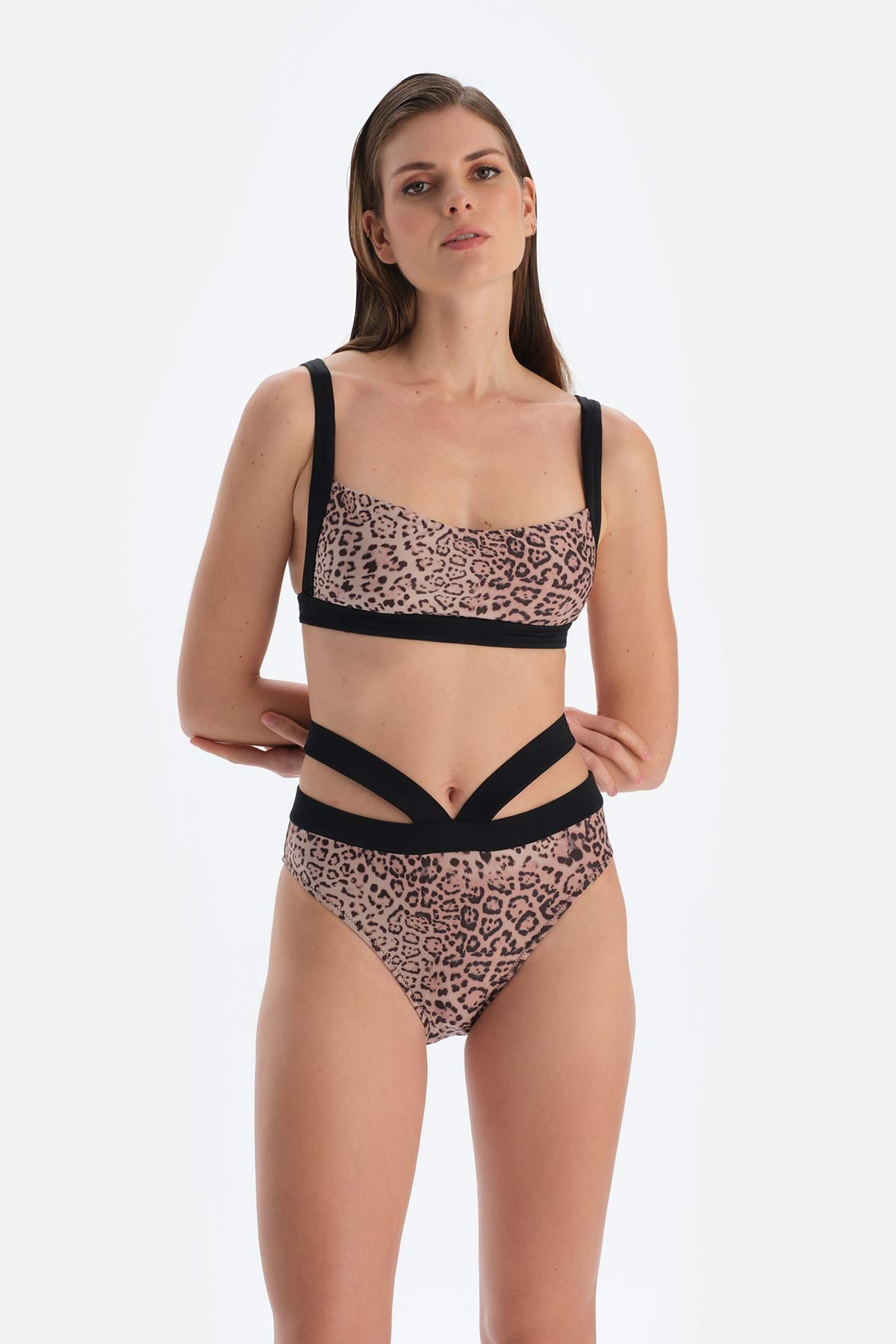 Kahverengi Leopar Yüksek Bel Bikini Altı