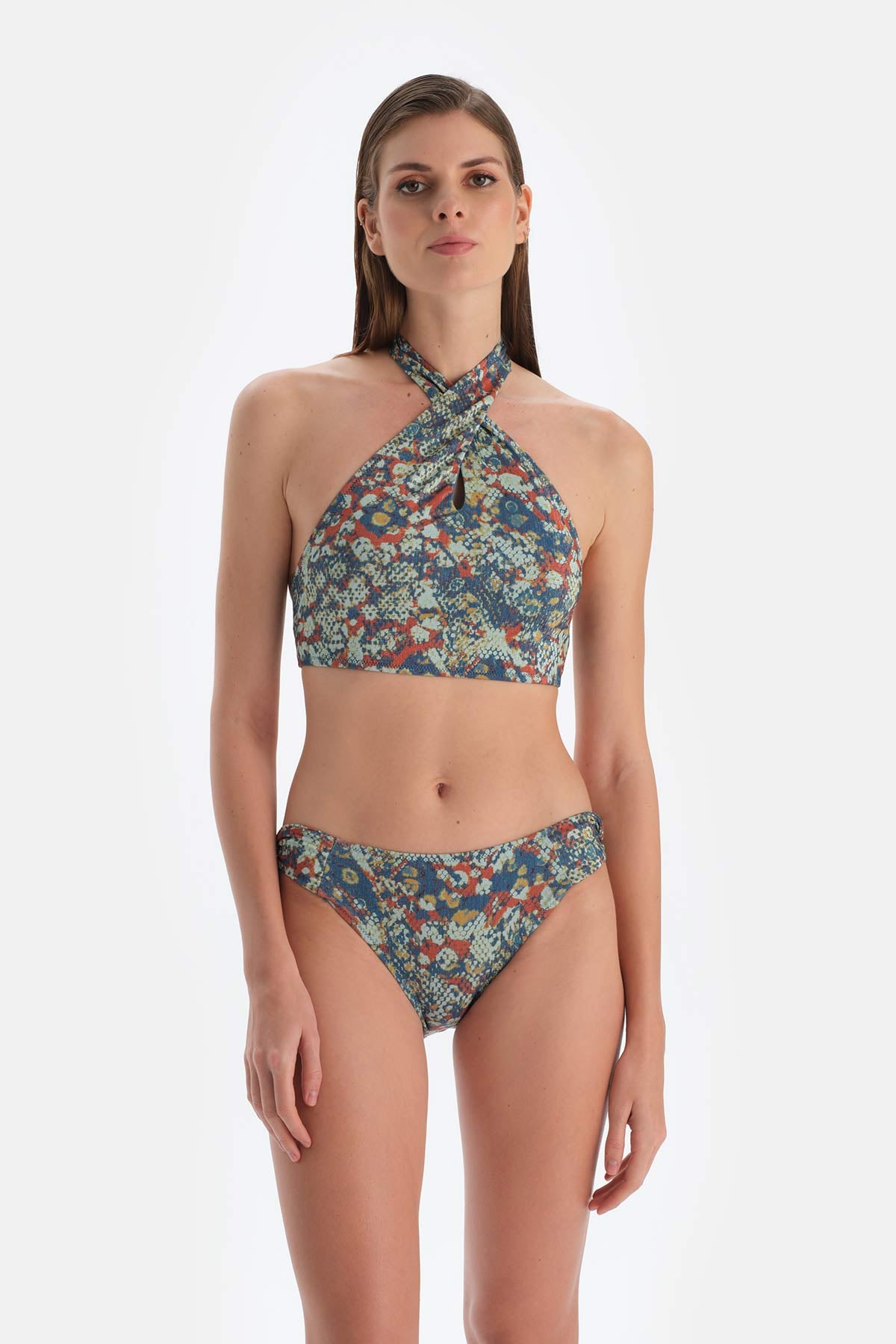 Kiremit-Mavi Düşük Bel Bikini Alt