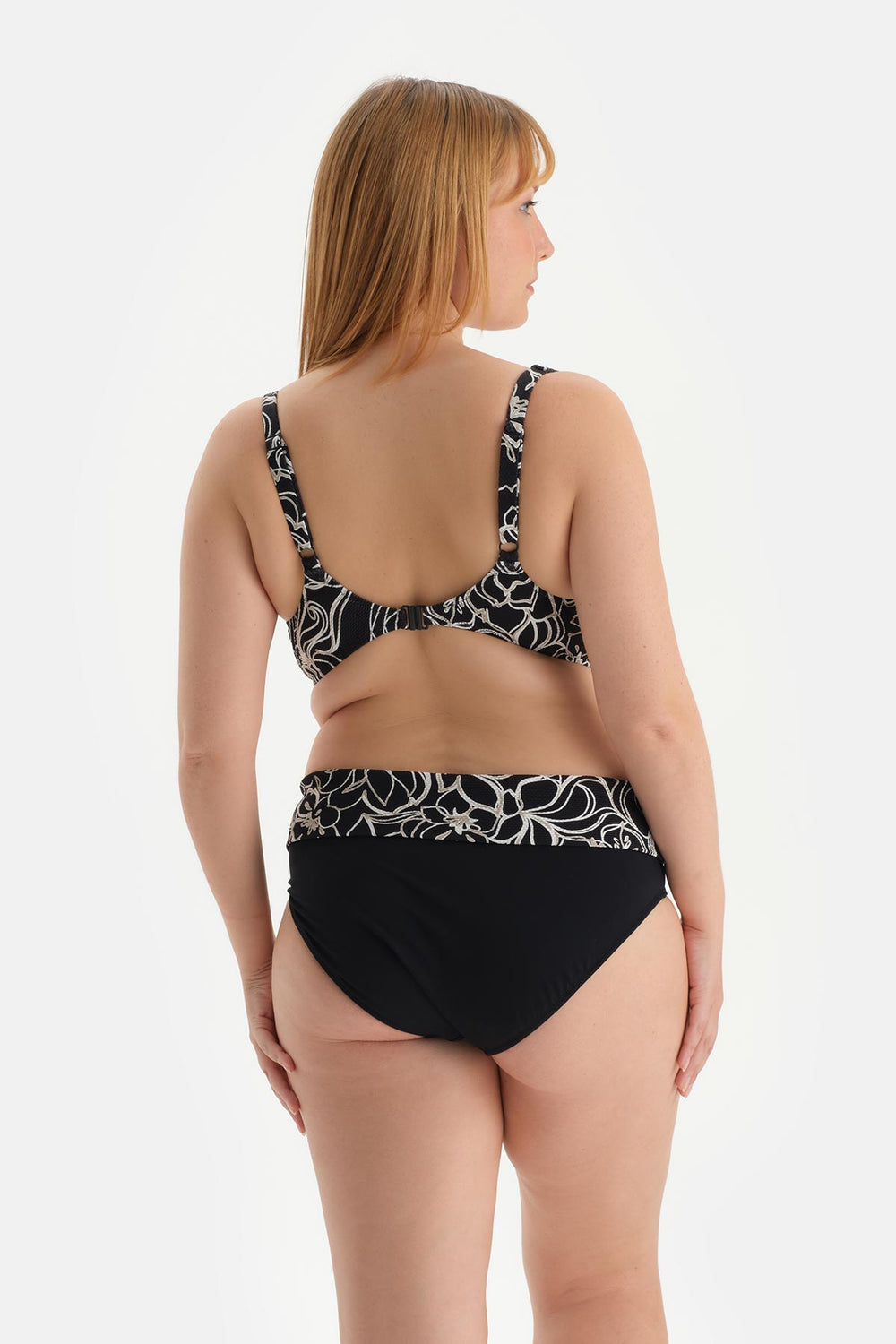 Beyaz-Siyah Yüksek Bel Bikini Alt