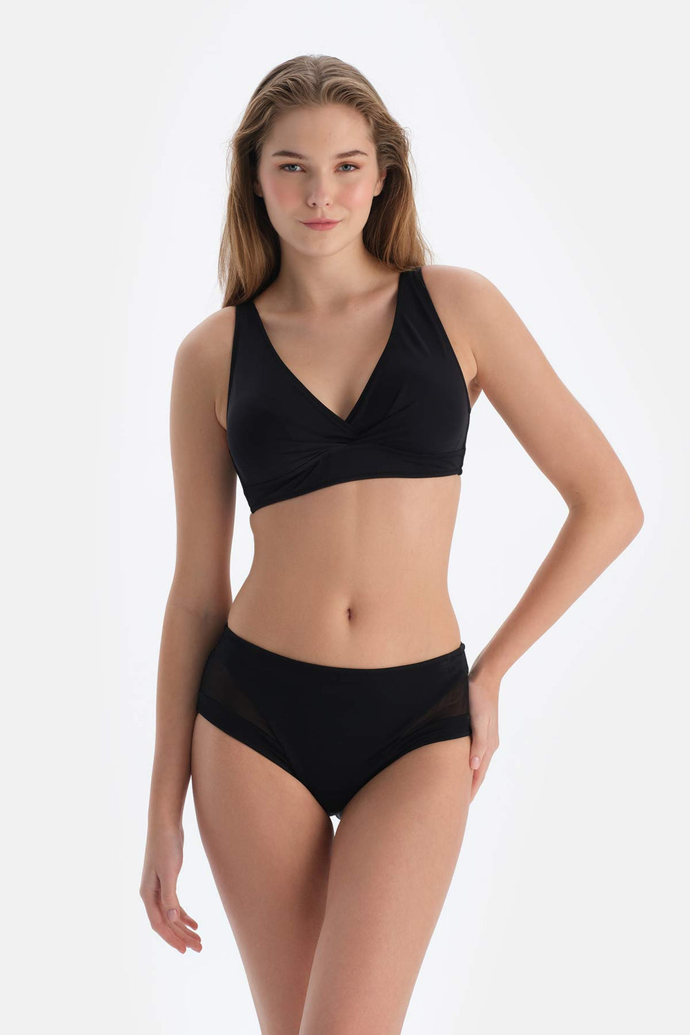 Black TULLE DETAILED HIGH WAIST BIKINI BOTTOM