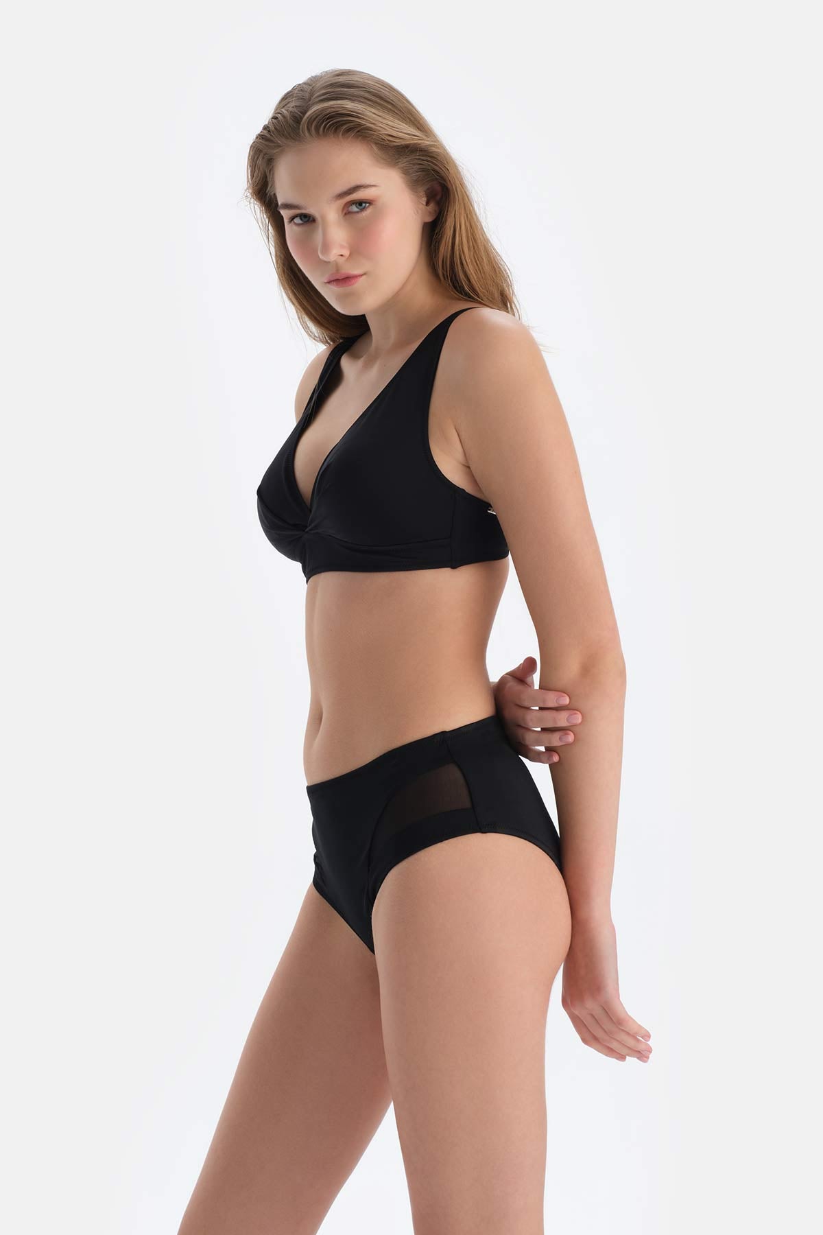 Black TULLE DETAILED HIGH WAIST BIKINI BOTTOM