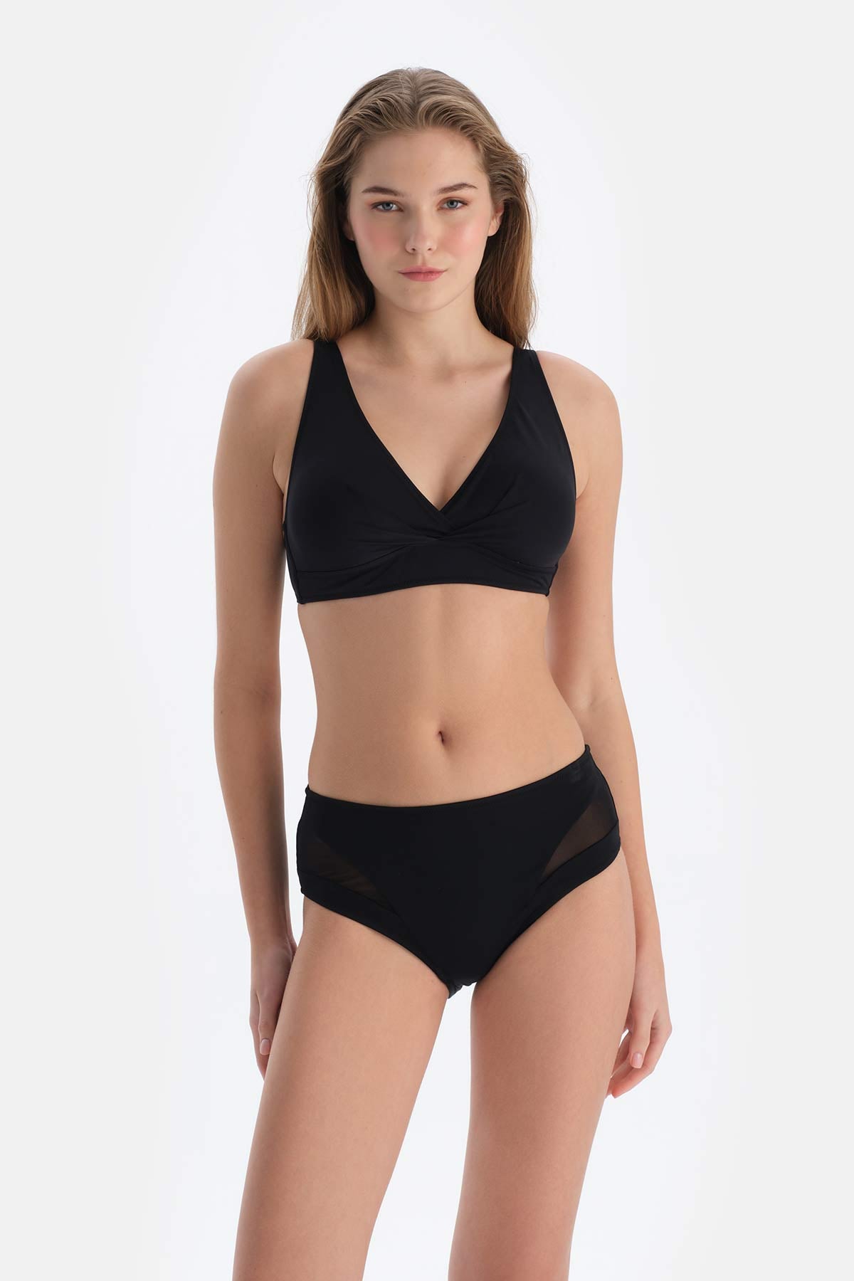 Black TULLE DETAILED HIGH WAIST BIKINI BOTTOM