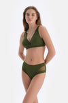 Khaki TULLE DETAILED HIGH WAIST BIKINI BOTTOM