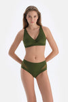 Khaki TULLE DETAILED HIGH WAIST BIKINI BOTTOM