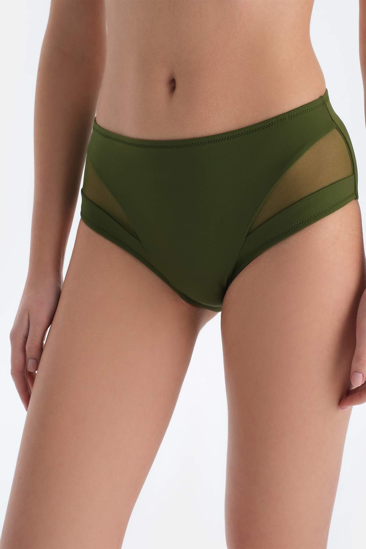 Khaki TULLE DETAILED HIGH WAIST BIKINI BOTTOM