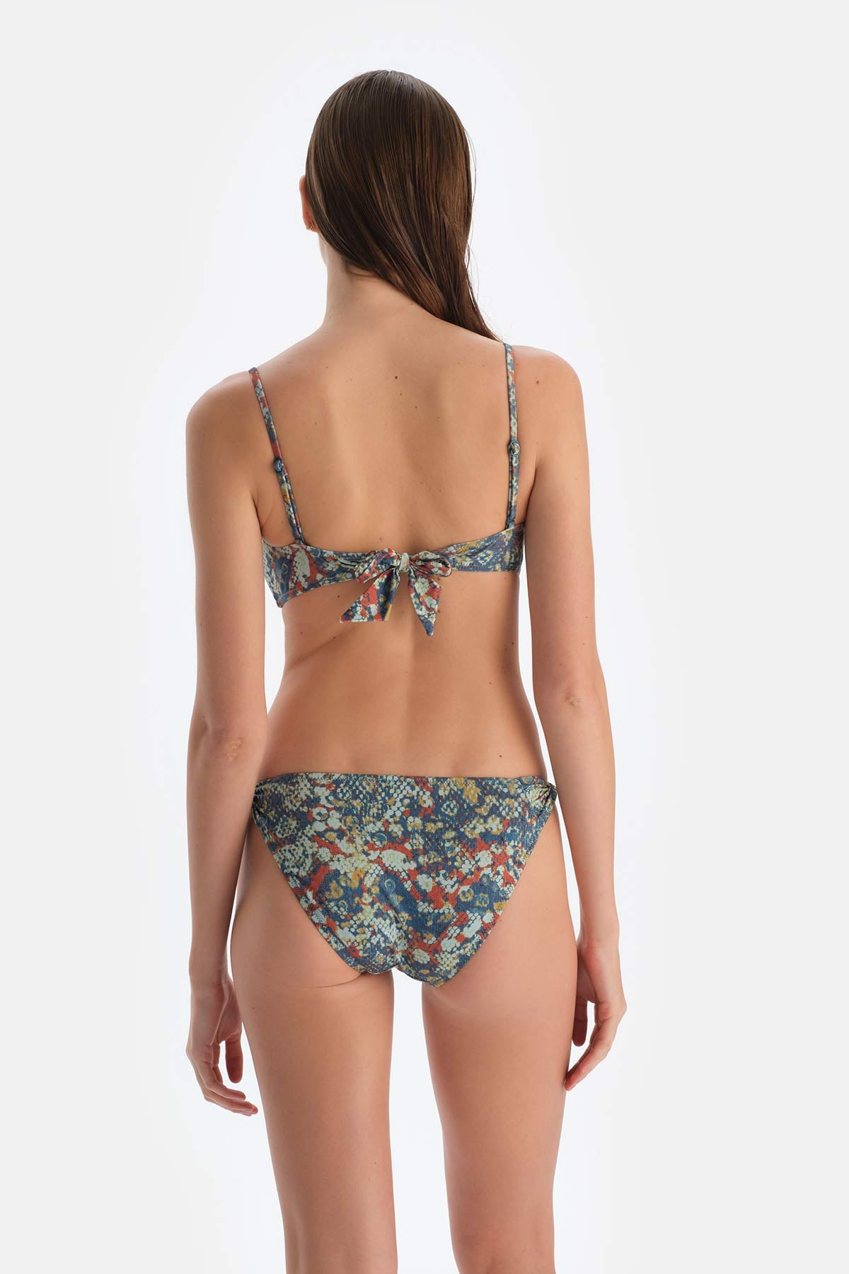 Kiremit-Mavi Straplez Kaplı Bikini Üst