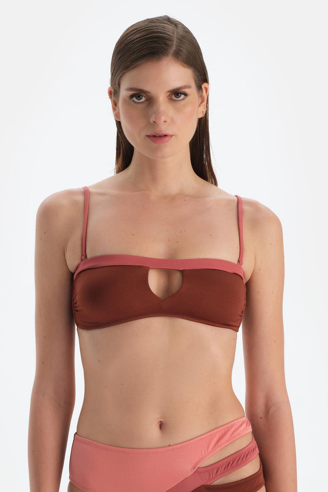 Kahverengi Straplez Bikini Üst