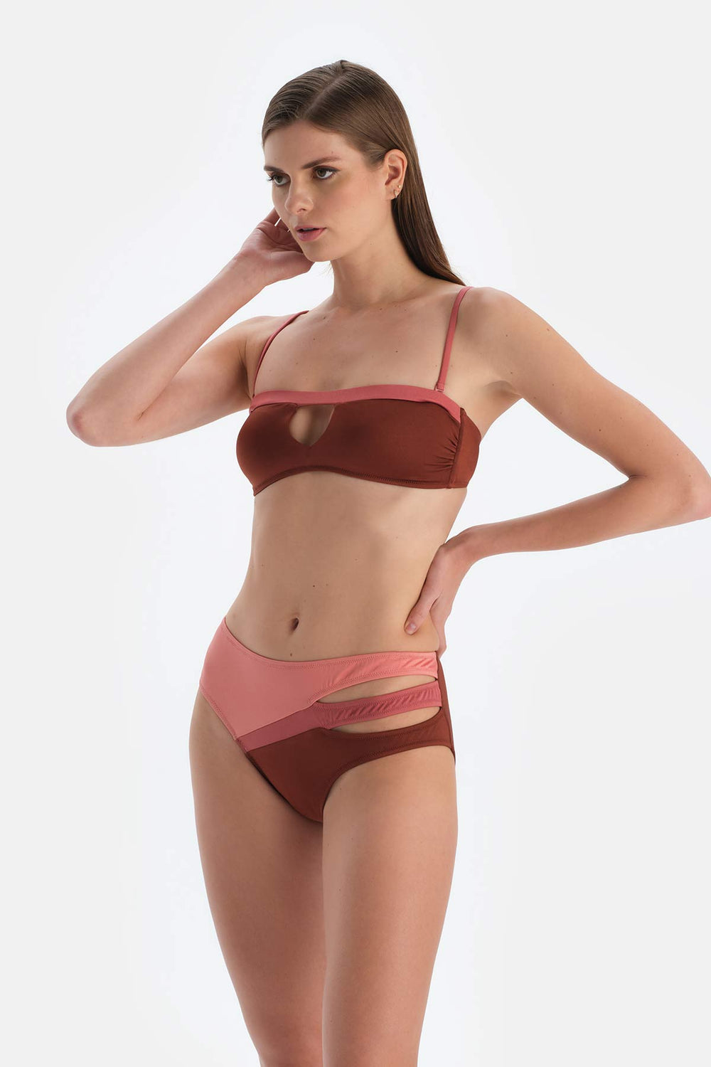 Kahverengi Straplez Bikini Üst