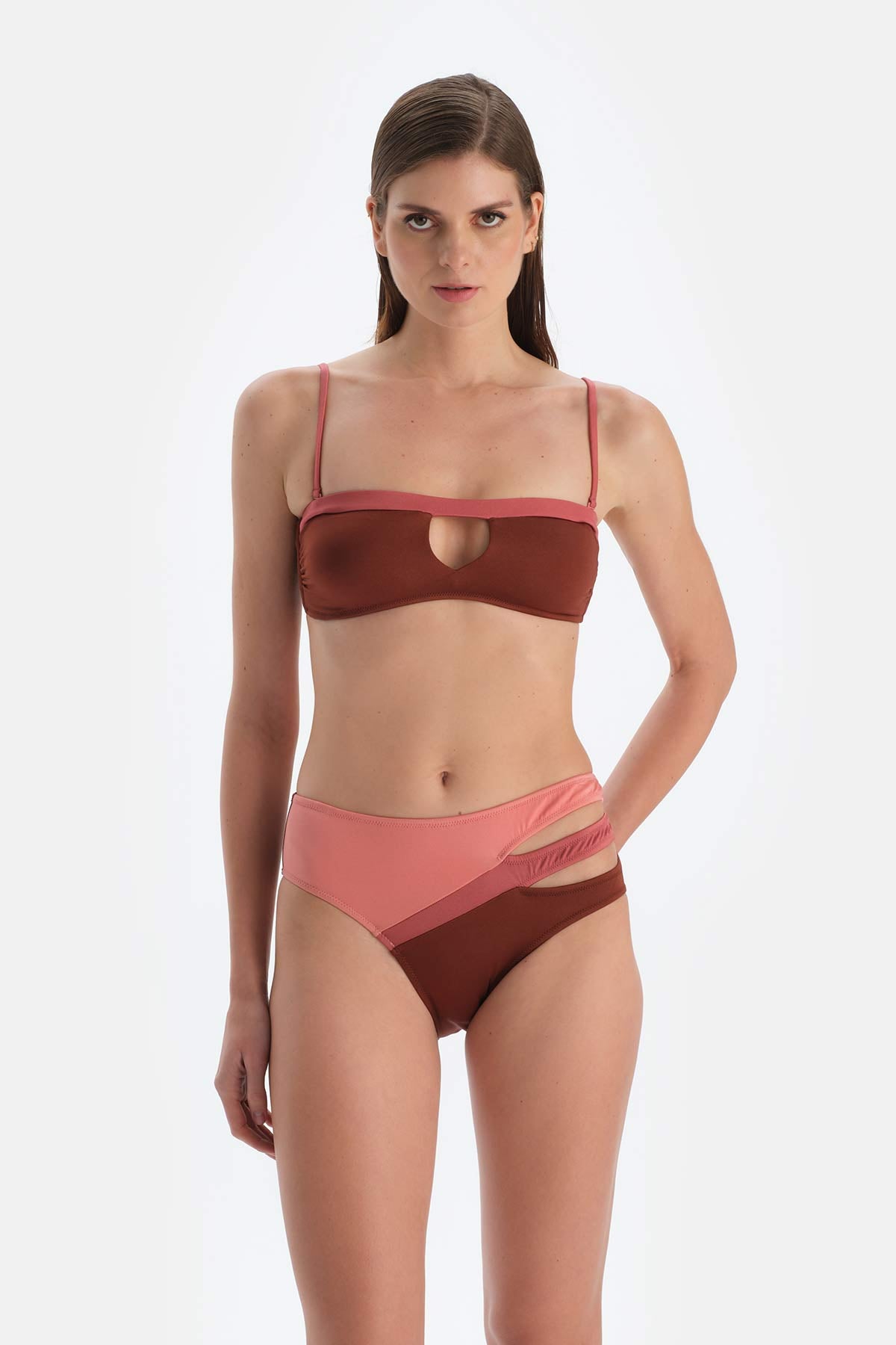 Kahverengi Straplez Bikini Üst