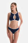 Lacivert Halter Yaka Bikini Üst