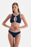 Lacivert Halter Yaka Bikini Üst