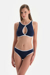 Lacivert Halter Yaka Bikini Üst