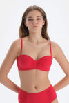 Kırmızı Straplez Kaplı Bikini Üst