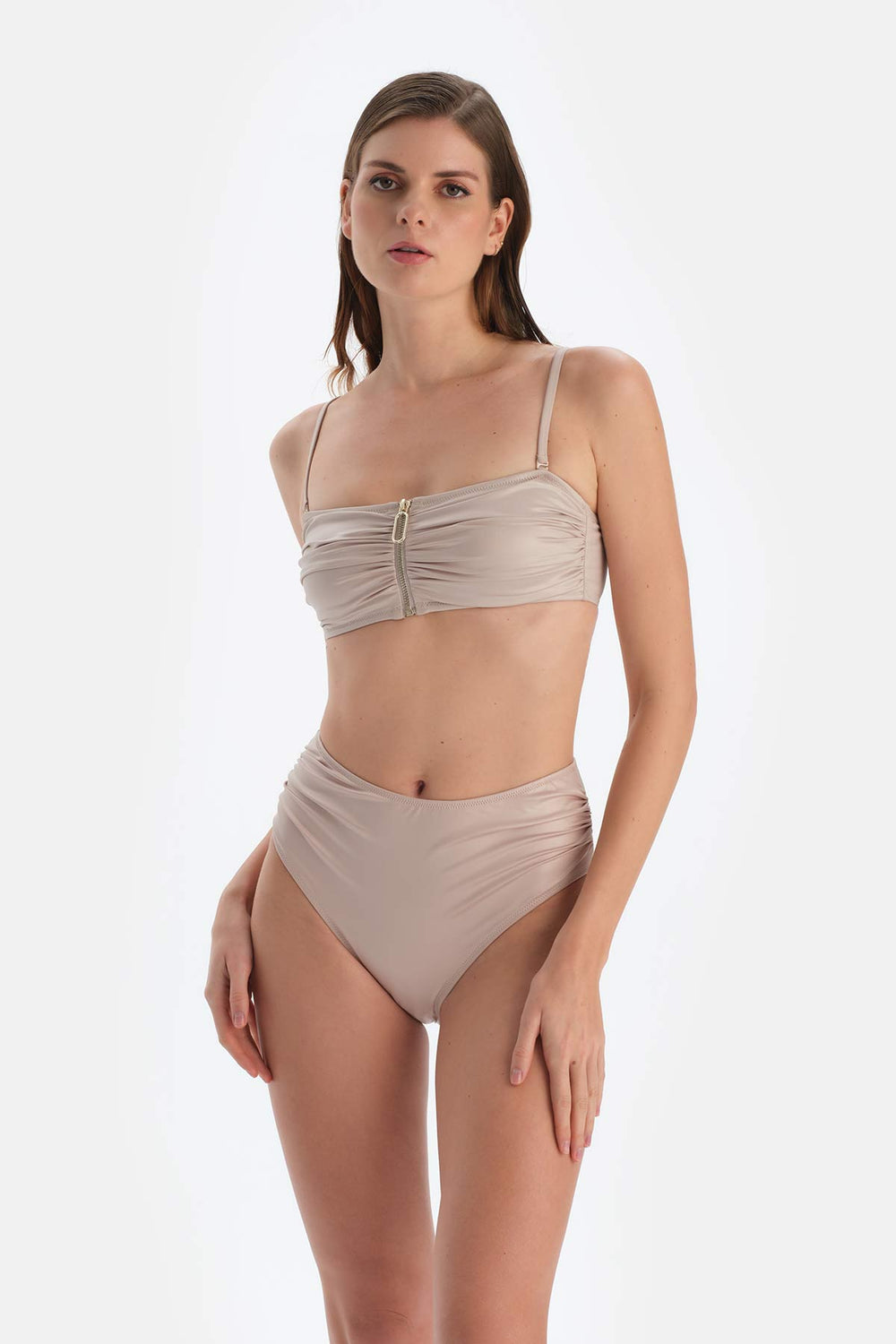 Bej Straplez Bikini Üst