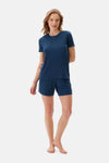 Indigo Yarım Patlı Viskon Şortlu Pijama Takımı