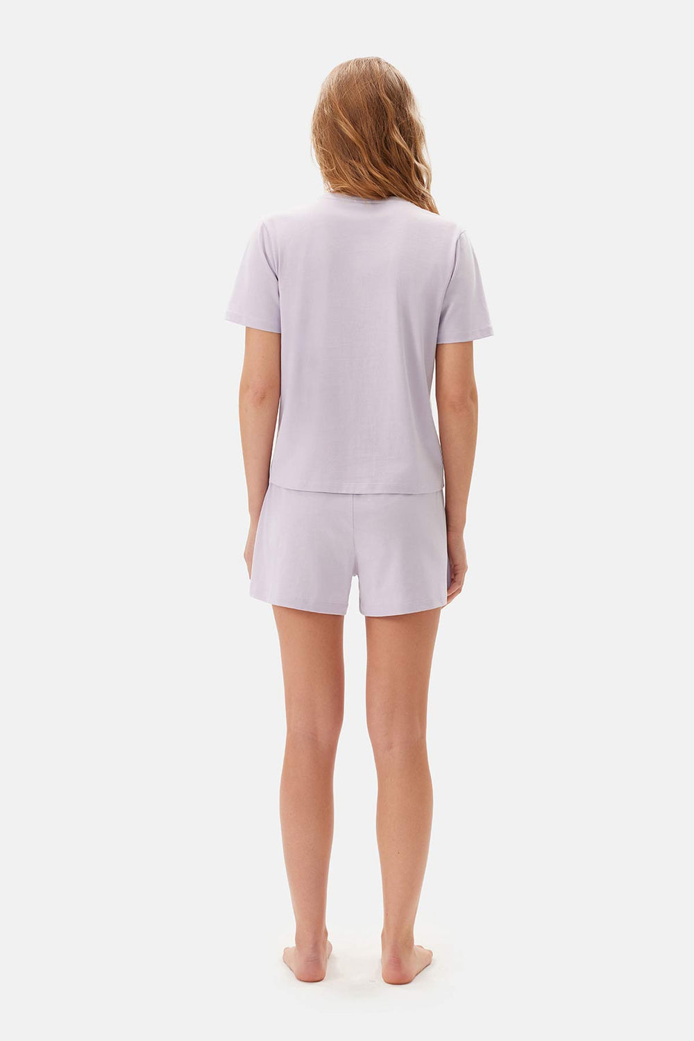 Lila Bisiklet Yaka Supima Şortlu Pijama Takımı