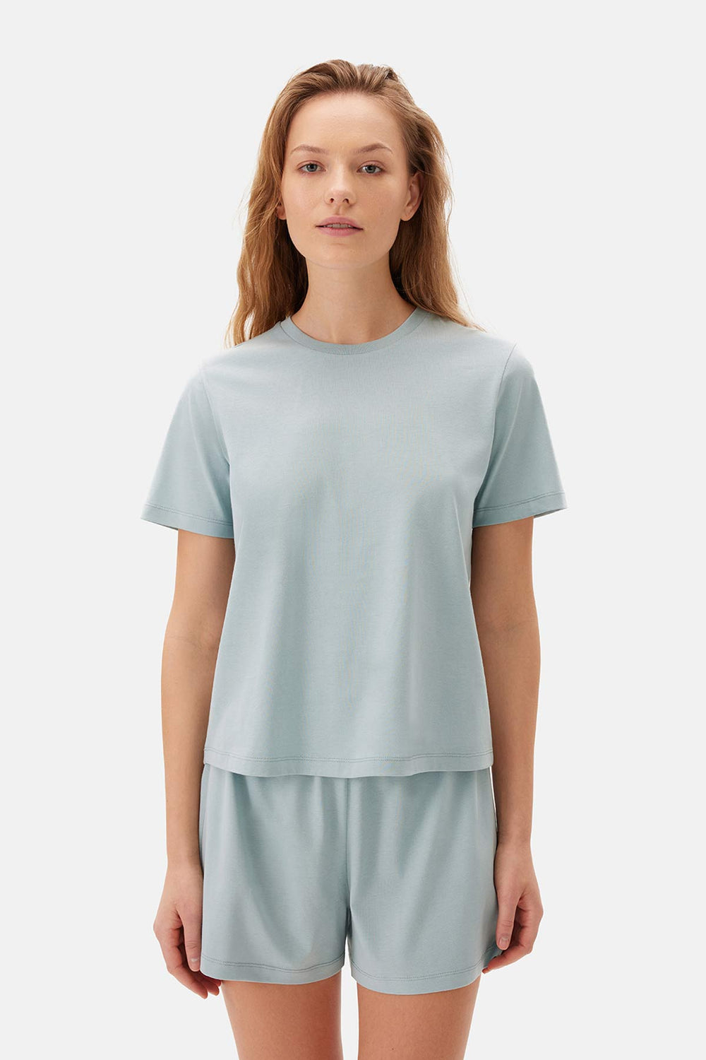 Turkuaz Bisiklet Yaka Supima Şortlu Pijama Takımı