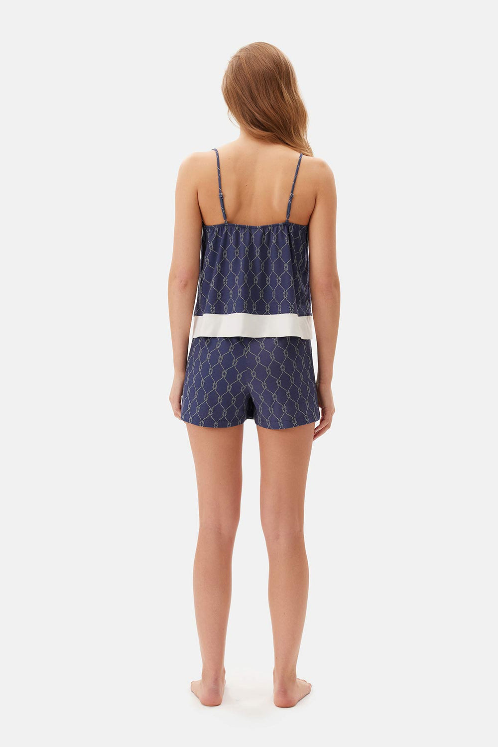 Lacivert Baskılı Modal Şortlu Pijama Takımı