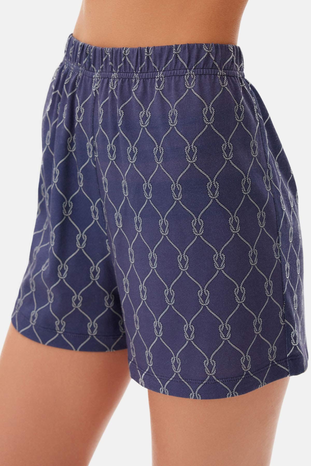 Lacivert Baskılı Modal Şortlu Pijama Takımı