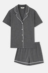 Antrasit Melanj Biye Detaylı Basic Şortlu Pijama Takımı