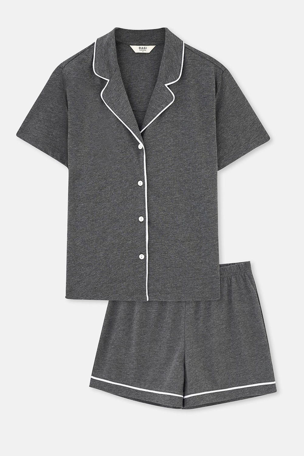 Antrasit Melanj Biye Detaylı Basic Şortlu Pijama Takımı