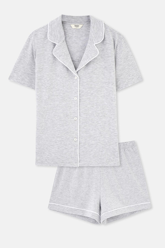 Gri Melanj Biye Detaylı Basic Şortlu Pijama Takımı