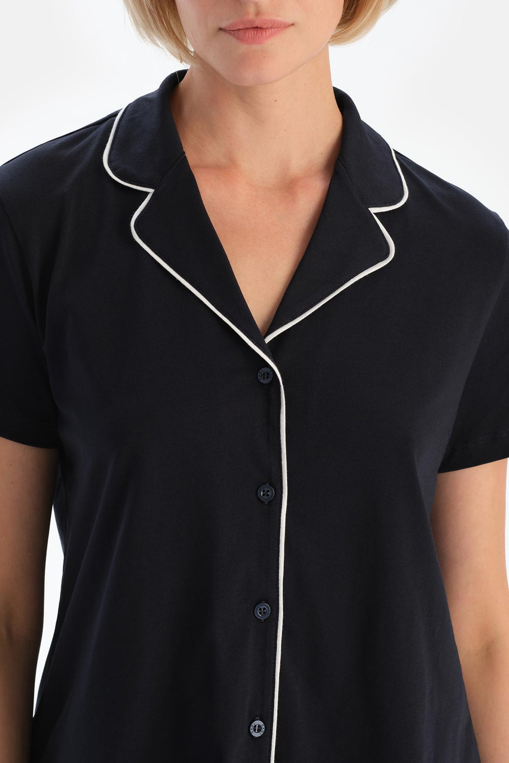 Lacivert Biye Detaylı Basic Şortlu Pijama Takımı