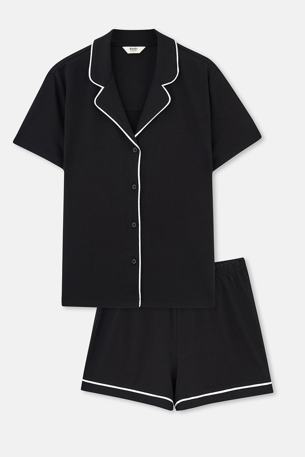 Siyah Biye Detaylı Basic Şortlu Pijama Takımı
