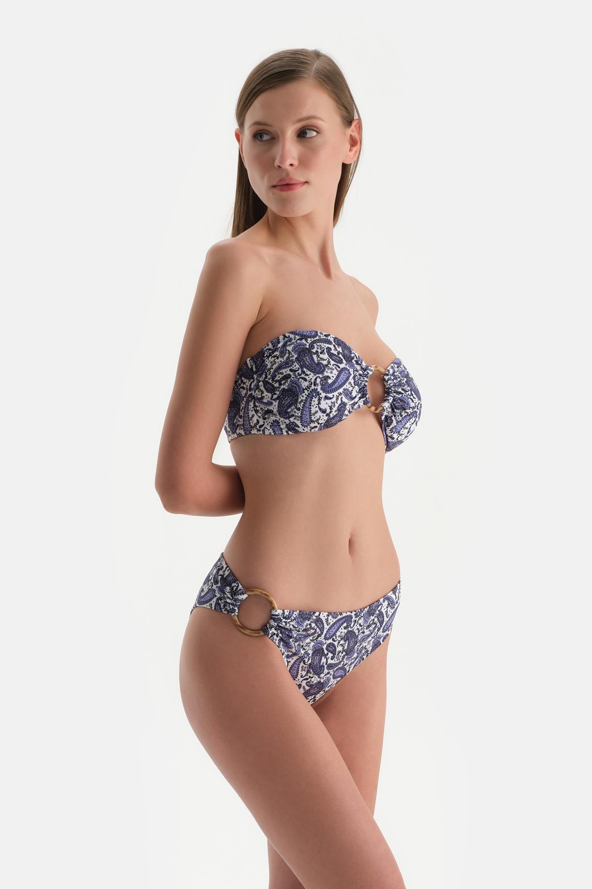 Ekru-Mor Straplez Bikini Üst