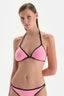 Siyah-Pembe Üçgen Küçük Bikini Üst