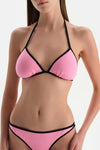 Siyah-Pembe Üçgen Küçük Bikini Üst