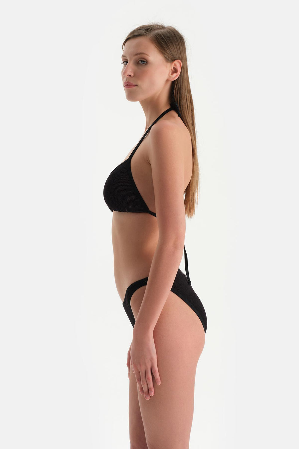 Siyah-Pembe Üçgen Küçük Bikini Üst