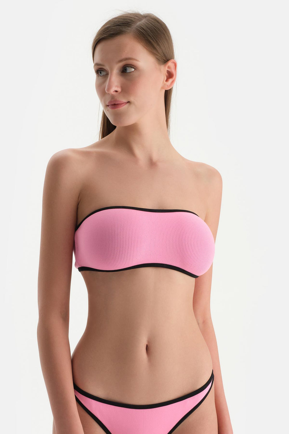 Siyah-Pembe Straplez Bikini Üst