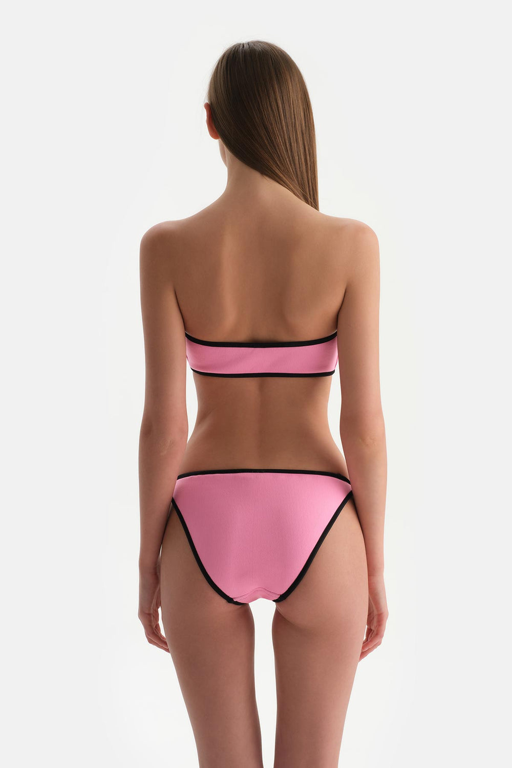 Siyah-Pembe Straplez Bikini Üst
