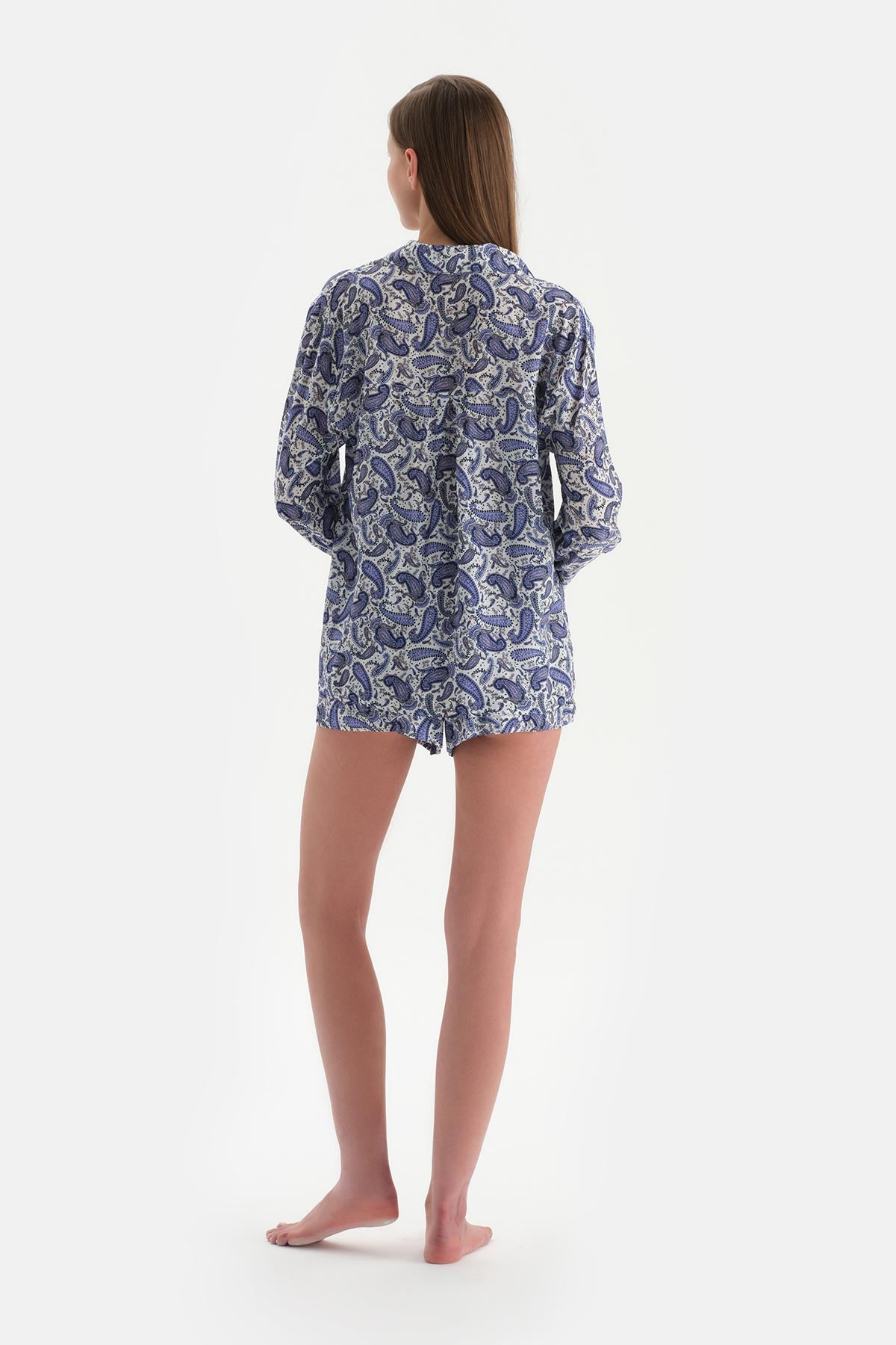 Ekru-Mor Uzun Kimono