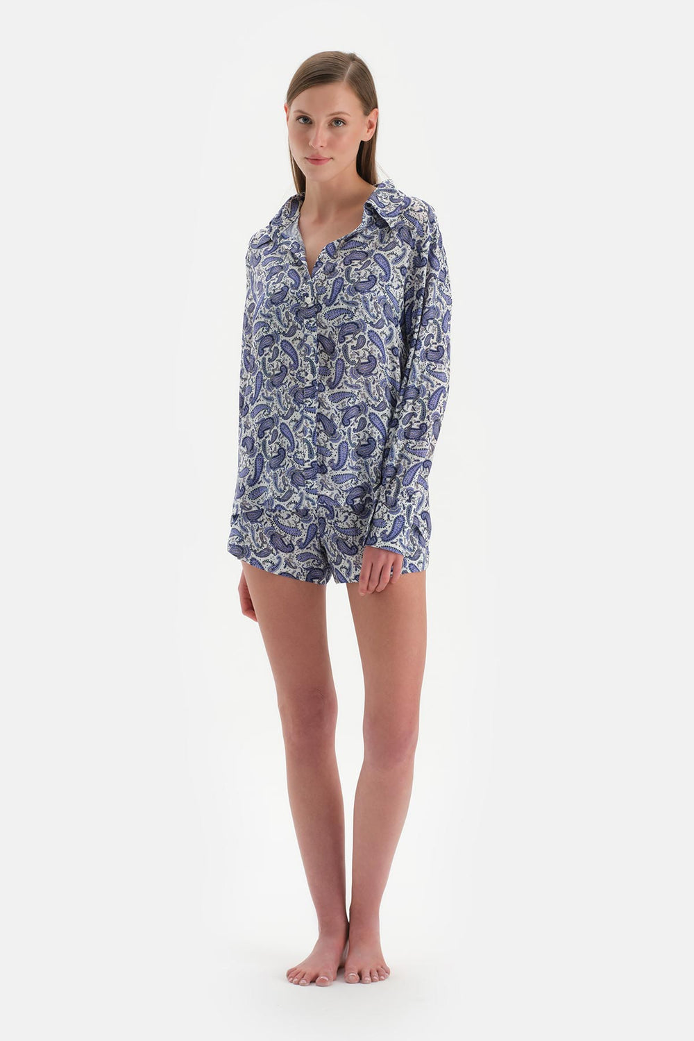 Ekru-Mor Uzun Kimono