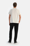 Beyaz Erkek Bis Yaka Ipek Apre Tişört