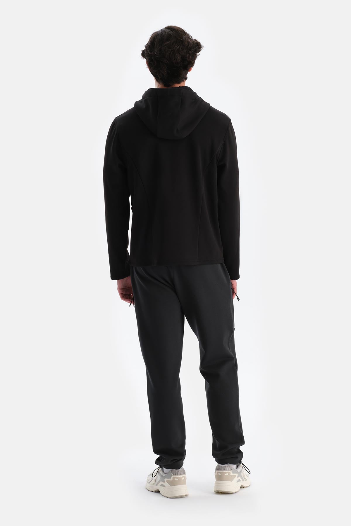 Siyah Erkek Fermuar Yaka Kapşonlu Termal Sweatshırt