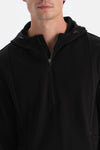 Siyah Erkek Fermuar Yaka Kapşonlu Termal Sweatshırt