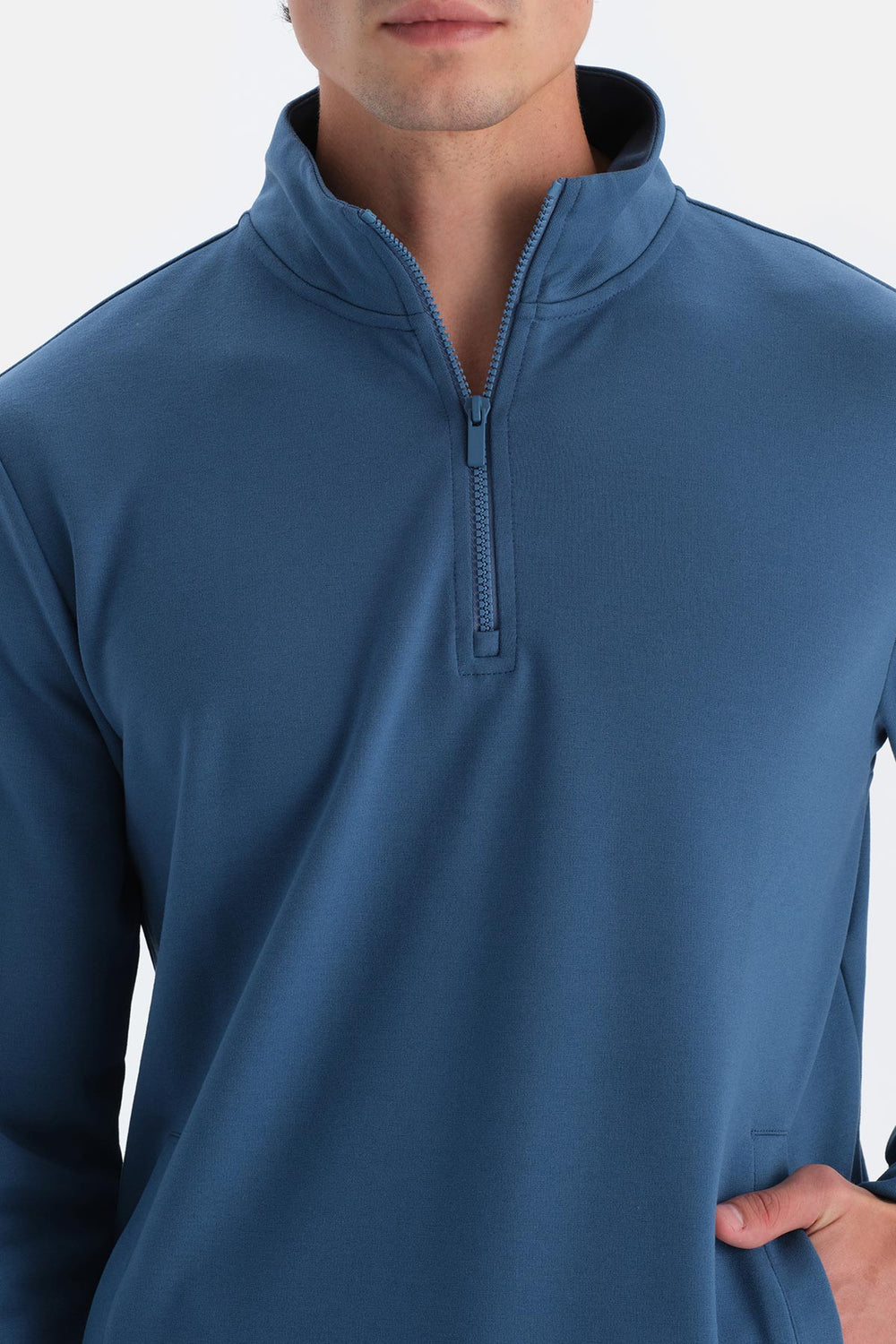 Indigo Erkek Dik Yaka Yarım Fermuarlı Sweatshırt