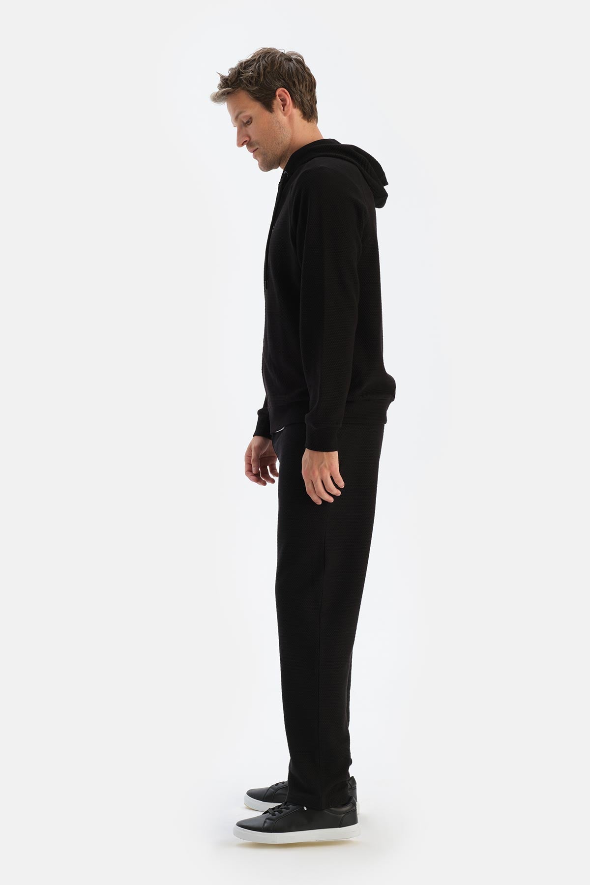 Siyah Erkek Kapişonlu Fermuarlı Sweatshırt