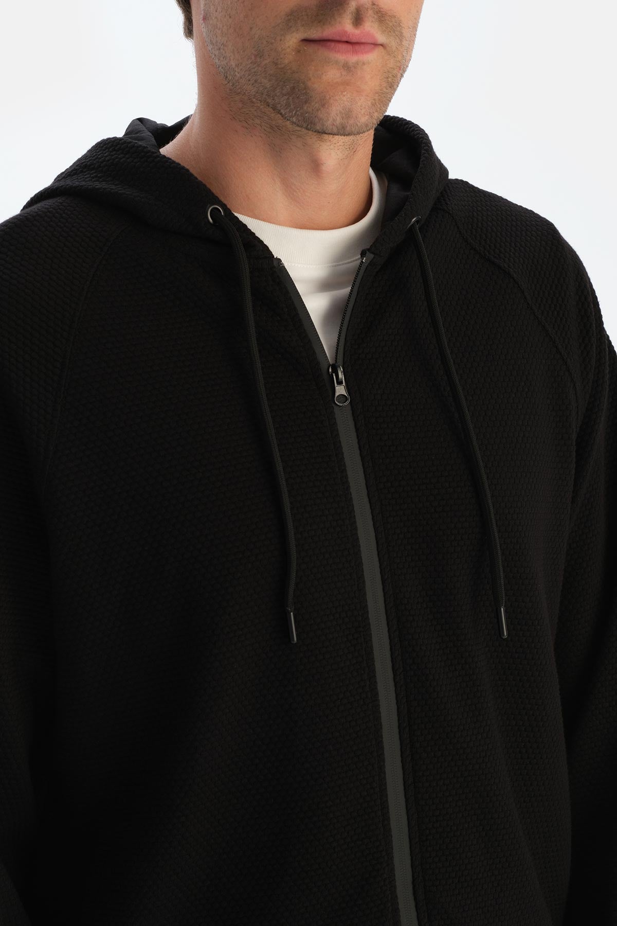 Siyah Erkek Kapişonlu Fermuarlı Sweatshırt